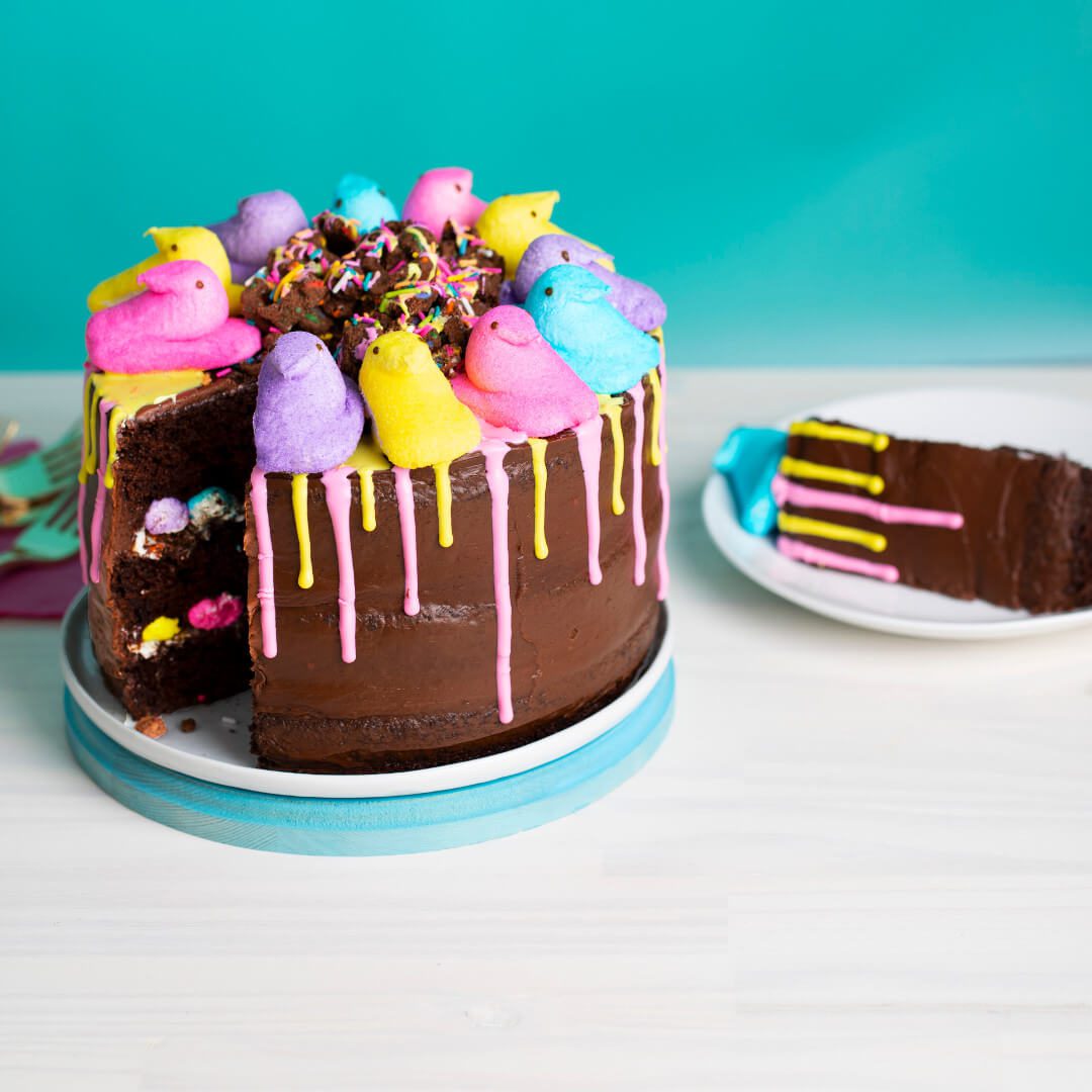 Chocolate Crunch Layer Cake with PEEPS® and Vanilla Drizzle